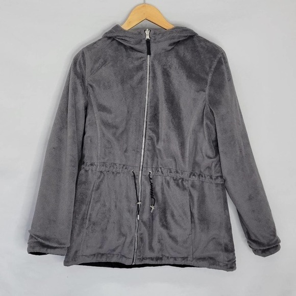 UNBRANDED Reversible Black Rain material to Gray fuzzy material hooded zip up - Picture 10 of 16